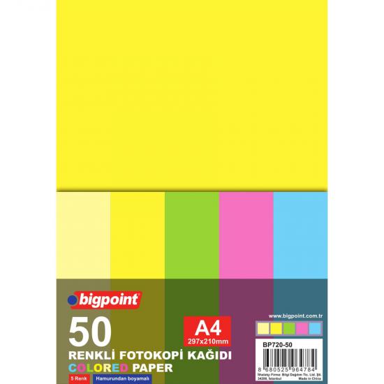 Bigpoint A4 Renkli Fotokopi Kağıdı 5 Renk 50’li Paket