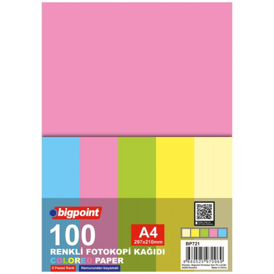 Bigpoint A4 Renkli Fotokopi Kağıdı 5 Pastel Renk 100’lü Paket