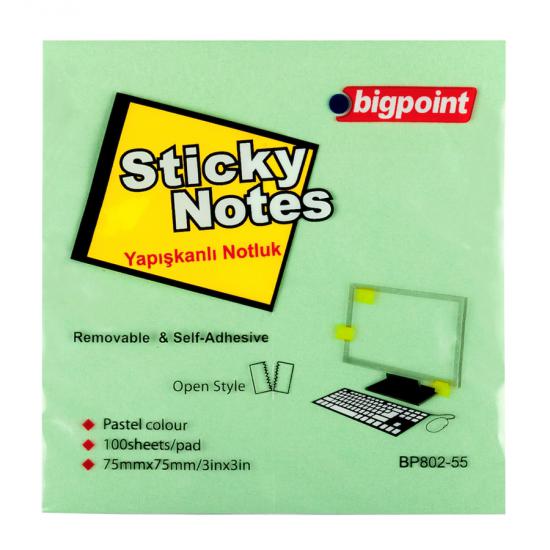 Bigpoint Yapışkanlı Not Kağıdı 75x75mm Yeşil