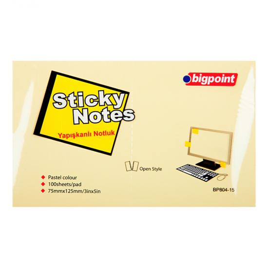 Bigpoint Yapışkanlı Not Kağıdı 75x125mm Sarı