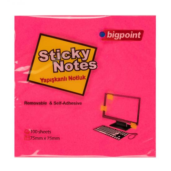 Bigpoint Yapışkanlı Not Kağıdı 75x75mm Neon Kırmızı