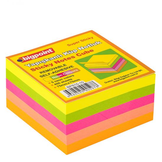 Bigpoint Yapışkanlı Not Kağıdı Super Sticky Küp 5 Renk 400 Yaprak