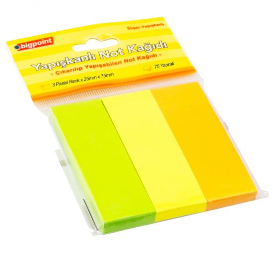 Bigpoint Yapışkanlı Not Kağıdı 3 Pastel Renk 25x75mm